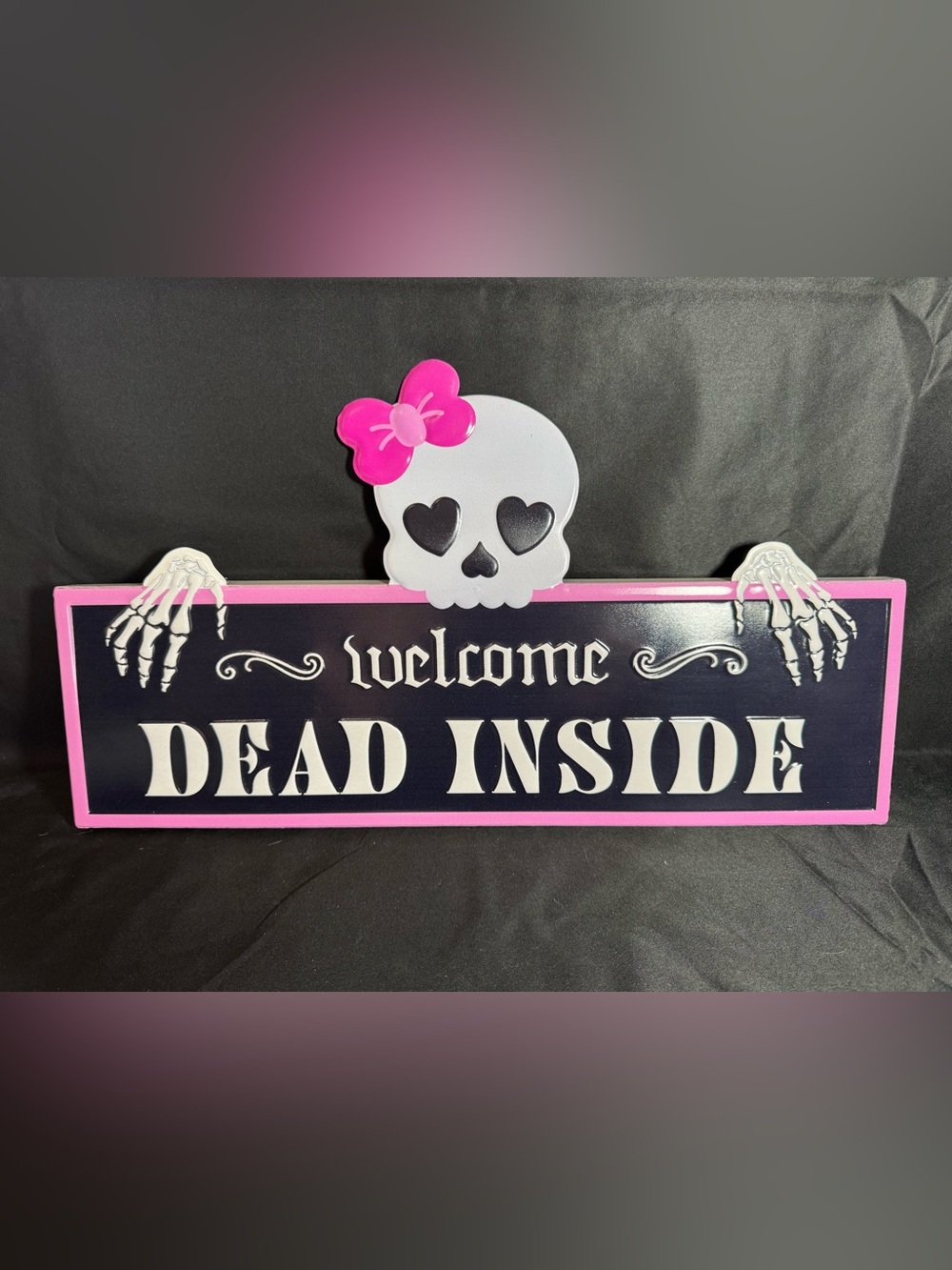 ✨🆕 Pink, Black, & White Skull Welcome Dead Inside Wall Sign by Ashland